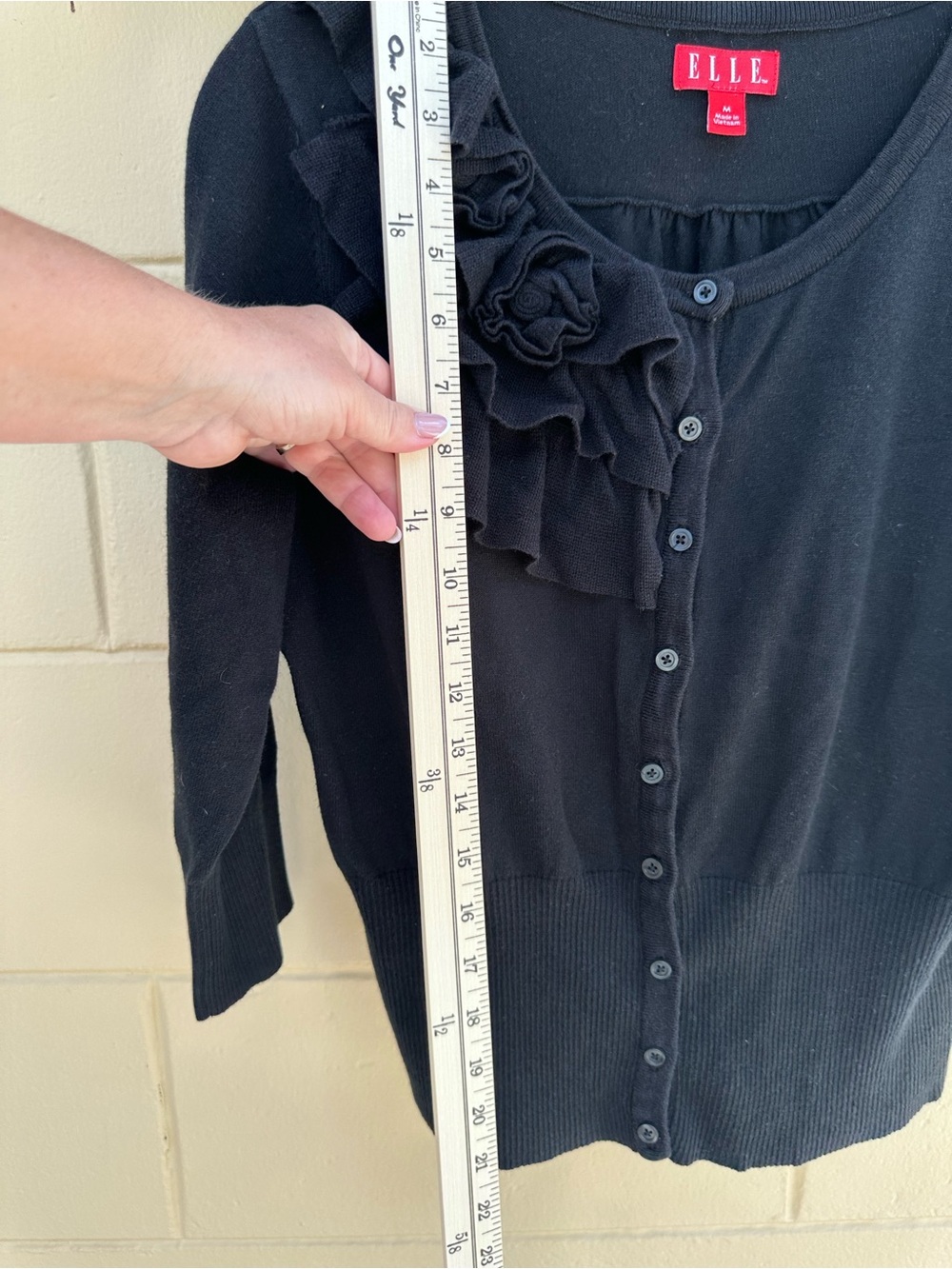 Elle Black Ruffle Front Button Cardigan - Picture 6 of 8